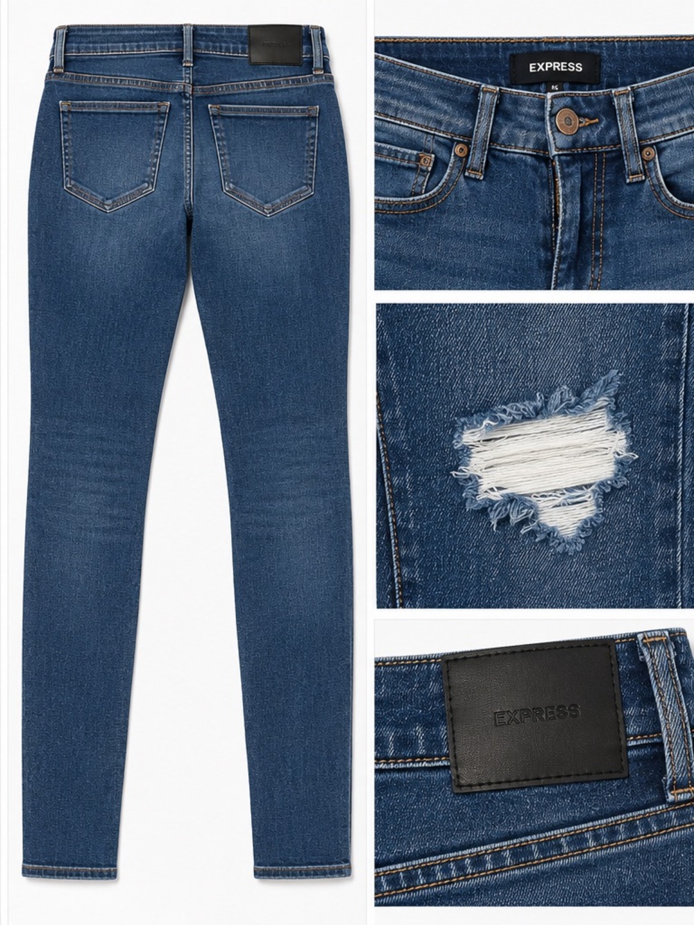 Express Women's Dark Blue Distressed Skinny Jeans